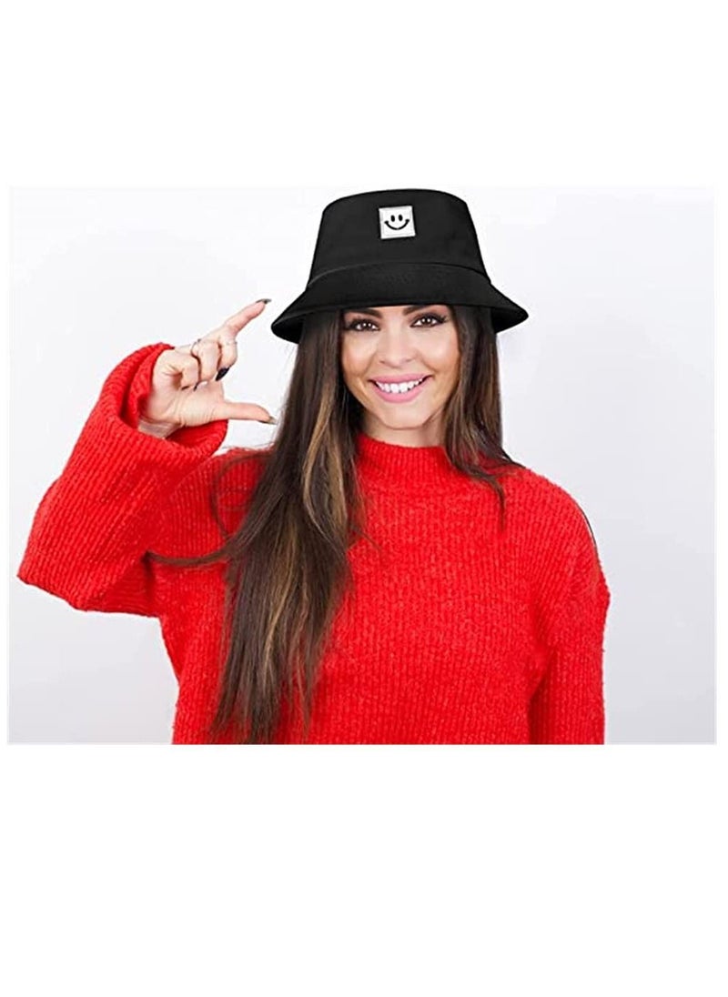 Y&D - Bucket Hats,Travel Beach Sun Hat Flower Embroidery Outdoor Cap Unisex Summer Fashion Fisherman for Teens Protection Wide Brim Foldable Fishing Hats (Black, 56-58 CM) - Image 1