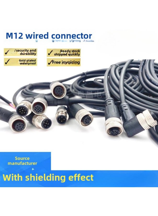 Aviation Plug M12-4 Core 5 Core 8 Core Belt Line 2 Meters Connector Sensor Connection Line Waterproof Cable Shielding Line-Colour:Pvc Flame Retardant Wire- 2m In Stock-double Straight Head 5 Cores, One Male And One Female