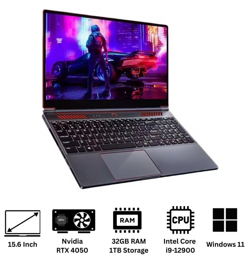 Auusda Intel I9-12900 RTX 4050 32GB RAM 1TB GAMING LAPTOP FHD 1920x1080 NVIDIA GEFORCE WINDOWS 11 GREY 15.6 INCH - Image 1