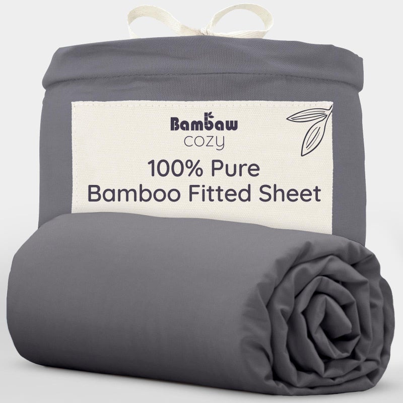 Bambaw Bamboo Fitted Sheet Super King Size 180x200 cm Deep Pocket 35 cm Hotel Luxury Bedding 100 Bamboo Bed Sheets Super King Size Hypoallergenic Bedding Superking Deep Fitted Sheet Charcoal