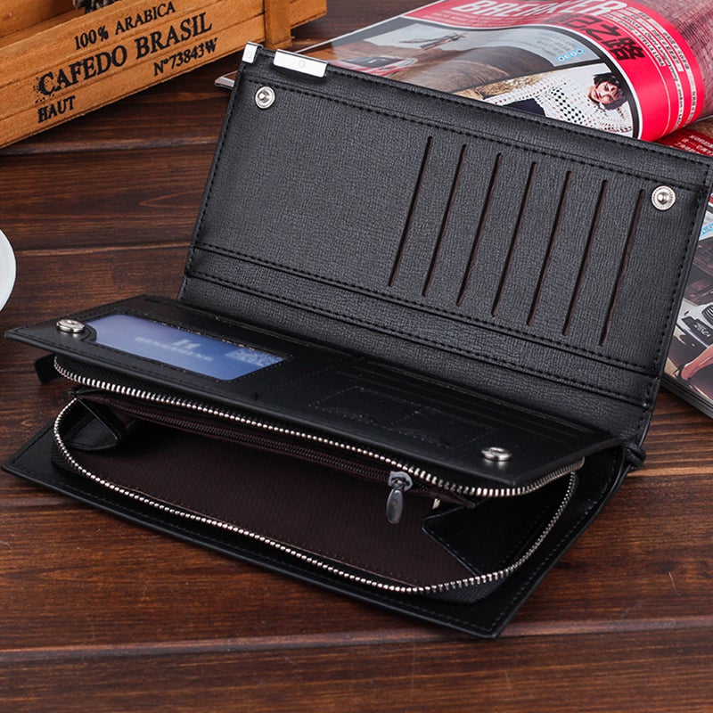 Multifunctional Men Use Wallet Zipper Purse Large Capacity Storage Bag Black - Image 3