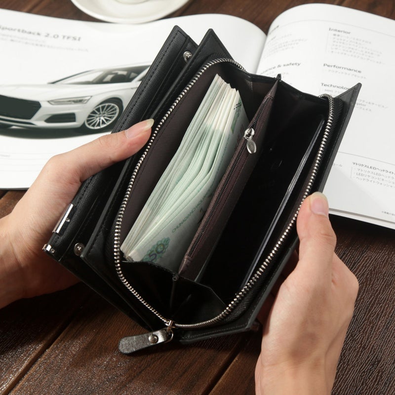 Multifunctional Men Use Wallet Zipper Purse Large Capacity Storage Bag Black - Image 4