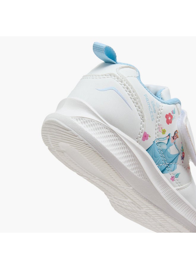 Girls Cinderella Print Sneakers with Hook and Loop Closure