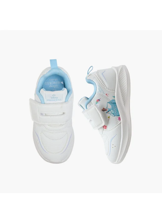 ديزني Girls Cinderella Print Sneakers with Hook and Loop Closure