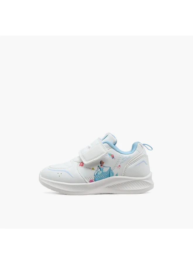 ديزني Girls Cinderella Print Sneakers with Hook and Loop Closure