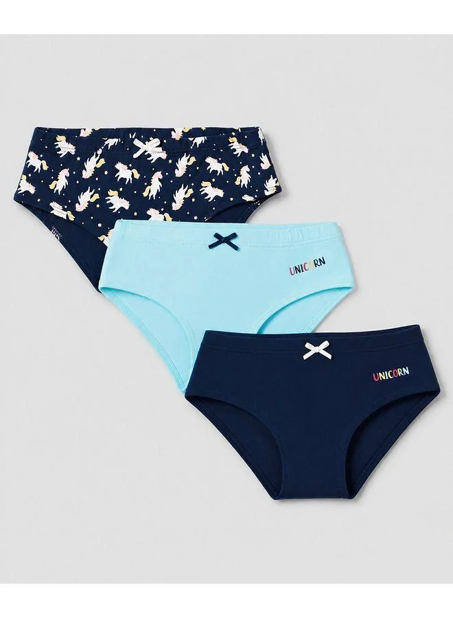 Pine Kids Pine Kids Cotton Elastane Knit Unicorn Printed Panties (Pack of 3) - Navy/Light Blue