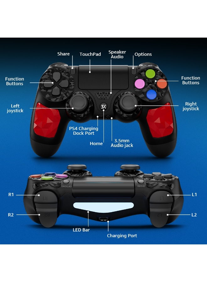 Controller for PS4, Wireless Controller Compatible with PS4/PS3/Android/PC/iOS, PS4 Joystick with Touch Panel, Six Axis Gyroscope, Black - Image 4