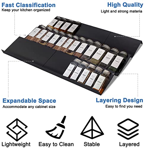 Khordin Expandable Spice Drawer Rack Organizer Insert for Kitchen Cabinet - Multi Tier Adjustable Spice Storage Shelf for Seasoning and Jar, Pack of 9 - Image 3