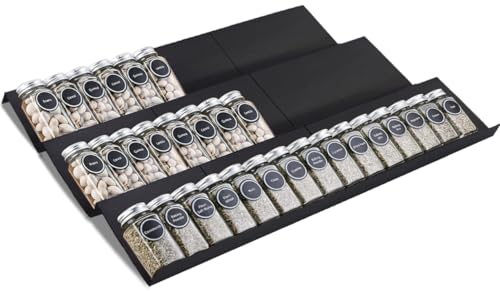 Khordin Expandable Spice Drawer Rack Organizer Insert for Kitchen Cabinet - Multi Tier Adjustable Spice Storage Shelf for Seasoning and Jar, Pack of 9 - Image 1