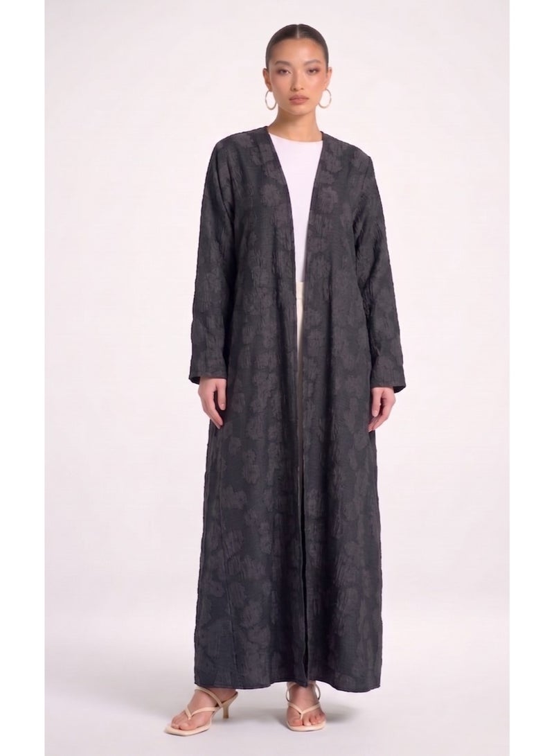 Next Abaya Charcoal Grey Denim Crepe Open Abaya Premium Textured Pattern Kimono - Image 2