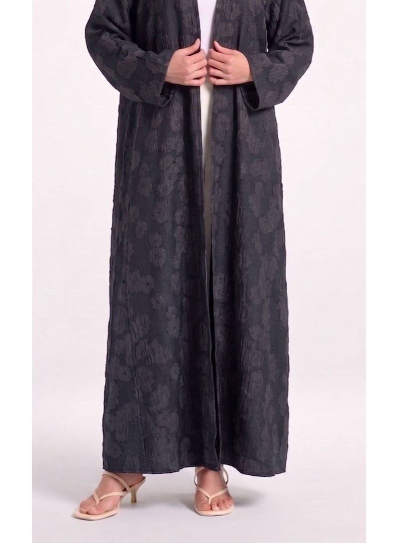 Next Abaya Charcoal Grey Denim Crepe Open Abaya Premium Textured Pattern Kimono - Image 3