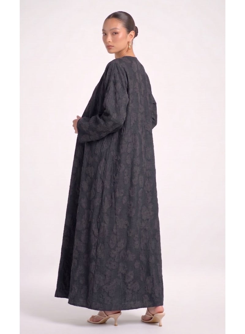 Next Abaya Charcoal Grey Denim Crepe Open Abaya Premium Textured Pattern Kimono - Image 4