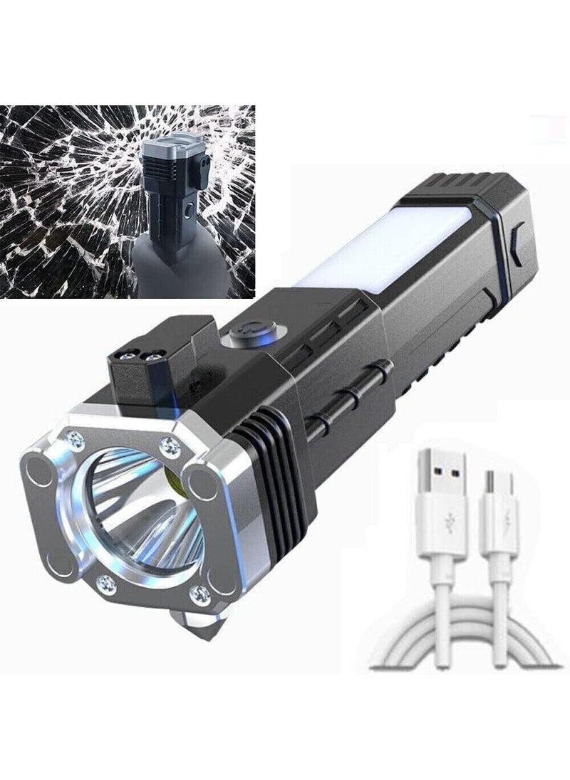 ETEKCITY Etekcity Torch LightLED 3W Torch Light Rechargeable Torch FlashlightLong Distance Beam Range Car Rescue Torch with Hammer Window Glass Built Portable Rechargeable Modern  - Image 1