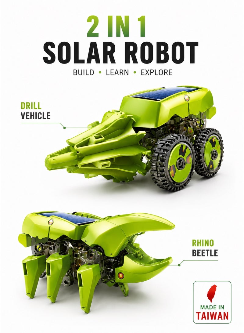 Pro'skit Pro’sKit GE-617 Transforming 4 Solar Robots – 4-in-1 DIY STEM Solar-Powered Robot Kit for Kids 8+ (T-Rex, Rhino Beetle, Drill Car & Robot) - Image 4
