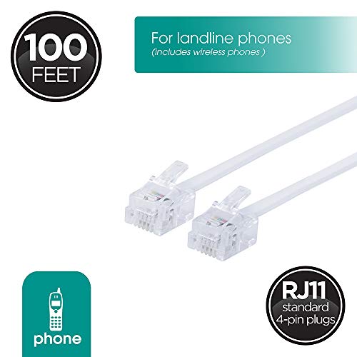 power gear Telephone Line Cord, 100 Feet, Phone Cord, Modular Jack Ends, Works for Phone, Modem or Fax Machine, for Use in Home or Office, White, 27638 - Image 2