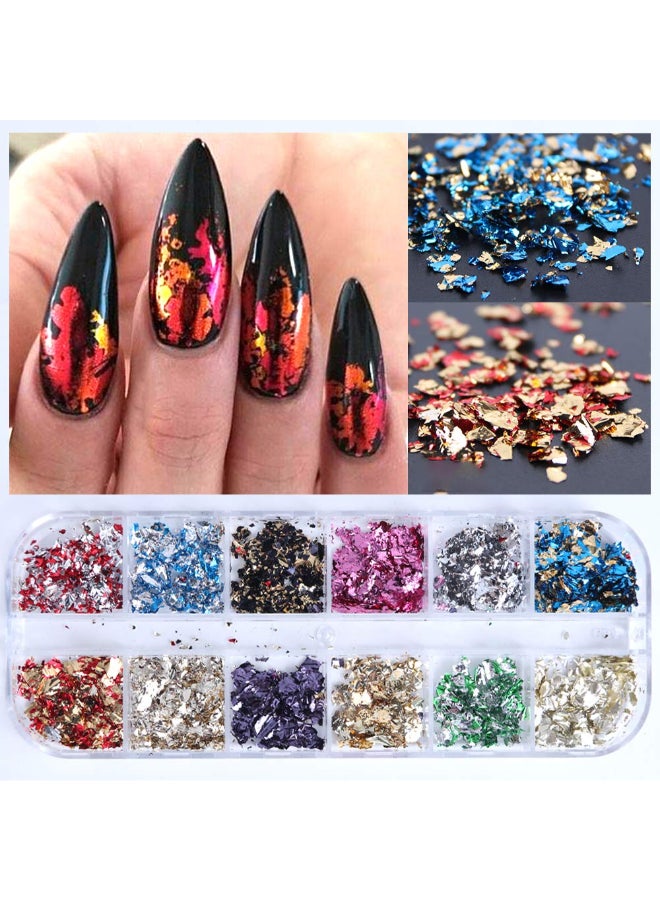 AUOCATTAIL 24 Grids Foil Nail Art Holographic Aluminum Nail Foil Flakes Stickers Nail Sequins 3D Glitter Decoration DIY Design Accessories Rainbow Nail Art Supplies Gold Nail Decals - Image 4