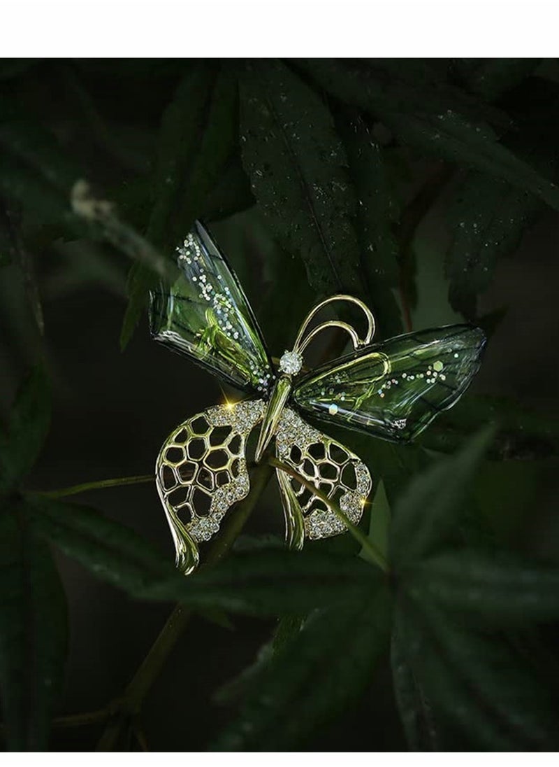 Excefore - Women's Brooch Pin Crystal Rhinestone Butterfly Pins Vintage Green Brooches Jewelry Animal Shape Corsage Scarf Clip Women Girls - Image 1