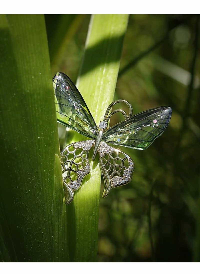 Excefore - Women's Brooch Pin Crystal Rhinestone Butterfly Pins Vintage Green Brooches Jewelry Animal Shape Corsage Scarf Clip Women Girls - Image 1