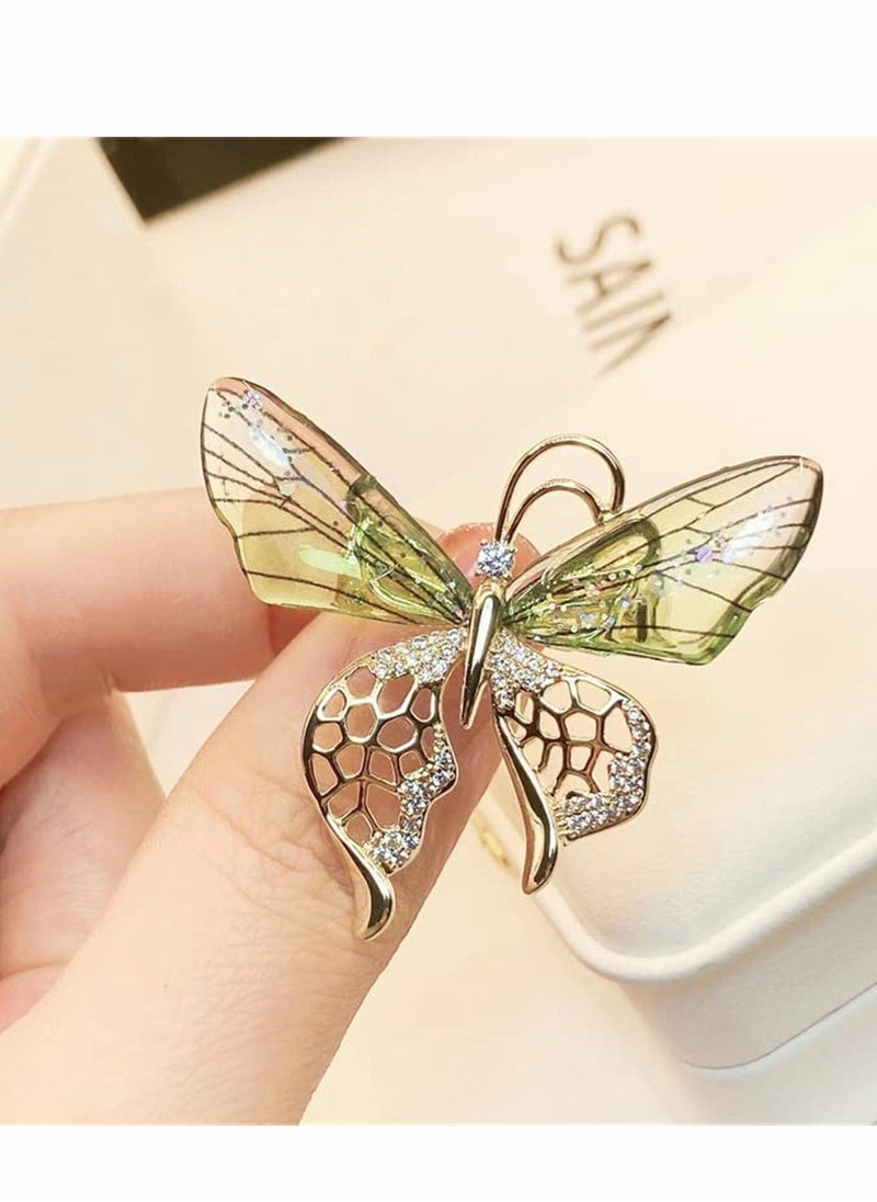 Excefore - Women's Brooch Pin Crystal Rhinestone Butterfly Pins Vintage Green Brooches Jewelry Animal Shape Corsage Scarf Clip Women Girls - Image 1