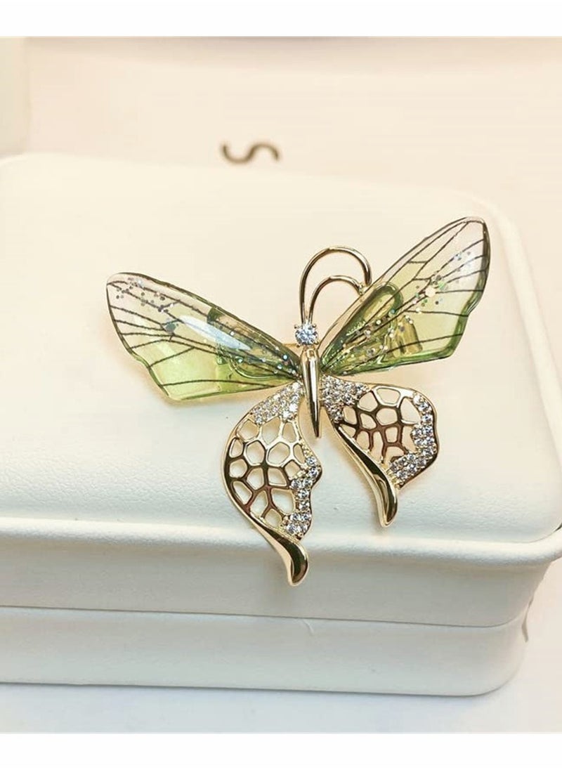 Excefore - Women's Brooch Pin Crystal Rhinestone Butterfly Pins Vintage Green Brooches Jewelry Animal Shape Corsage Scarf Clip Women Girls - Image 1