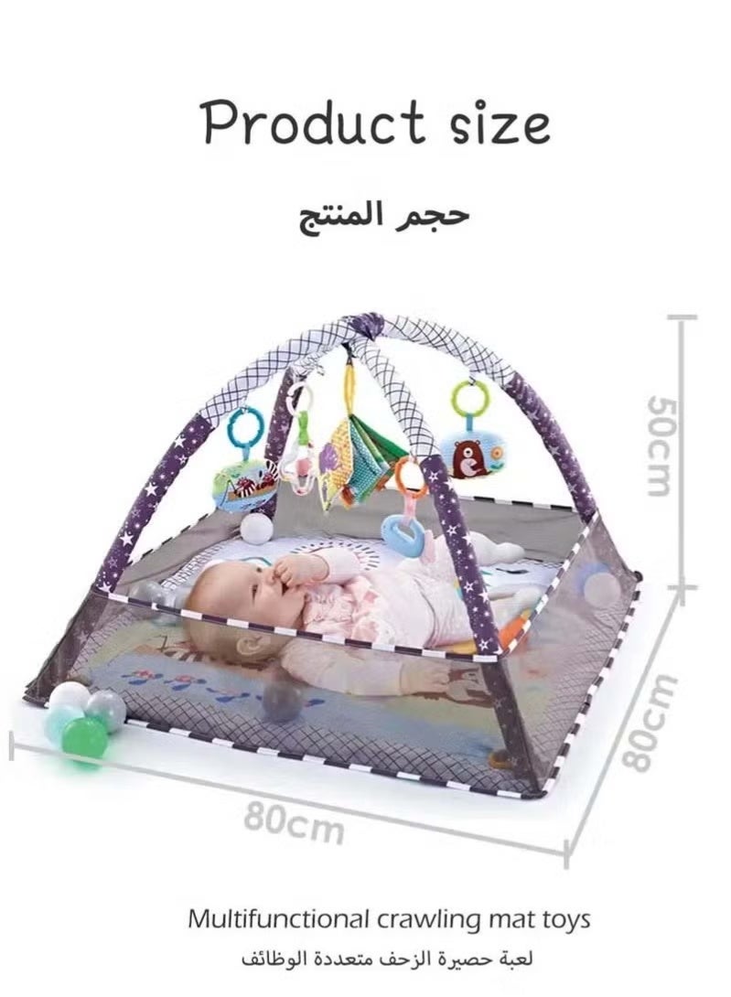 Soofam Baby Gym Play Mat, Tummy Time Play Mat with 5 Hanging Toys and 18 Ocean Balls for Sensory and Motor Skill Development, Non-Slip Washable Play Mat for Babies 0-36 Months - Image 2