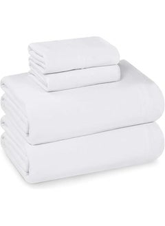 TRASSLE Bedding Queen Sheet Set - Jersey Knit Sheets 4 Piece Queen Jersey Sheet Set – Cotton Jersey Sheets – Soft T-Shirt Stretchy Sheets (King, White)  - Image 1