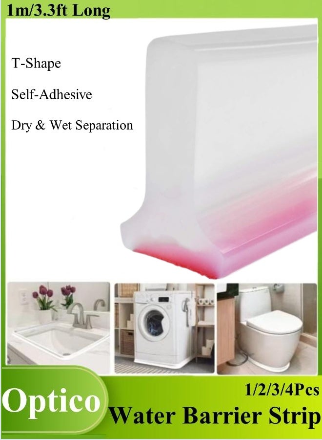 أوبتيكو 1/2/3 قطع شريط سدادة ماء، شريط حاجز دش على شكل حرف T، شريط حاجز دش ذاتي اللصق ذاتي اللصق للماء 3.3 قدم/قطعة واقي مياه الاستحمام، فاصل جاف ورطب، لطاولة حوض استحمام الحمام والمطبخ - Image 1