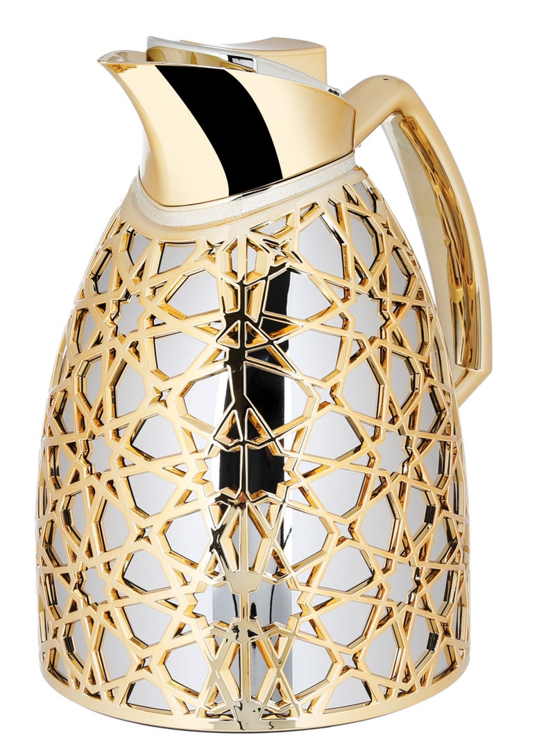 السيف غاليري طقم ترامس أندلسية السيف غاليري، 0.75/1 لتر، نقش اسلامي، حافظة داخلية زجاج، هيكل خارجي بلاستيك - فضي وذهبي - Image 3