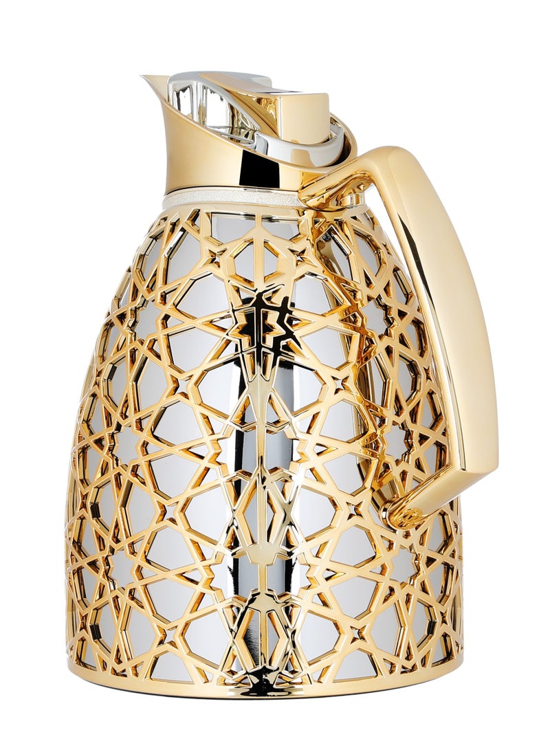 السيف غاليري طقم ترامس أندلسية السيف غاليري، 0.75/1 لتر، نقش اسلامي، حافظة داخلية زجاج، هيكل خارجي بلاستيك - فضي وذهبي - Image 4