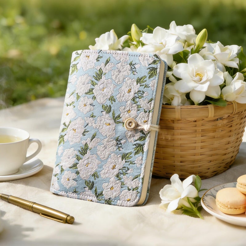 ipoul A6 Binder, Embroidered Flower Journal, Refillable Journal, 6 Ring Binder, 5"x7" Journal Cover, B6 Sketchbook, Travel Diary for Girl, White Gardenia, Budget Binder, Planner Binder - Image 2