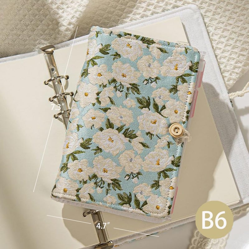 ipoul A6 Binder, Embroidered Flower Journal, Refillable Journal, 6 Ring Binder, 5"x7" Journal Cover, B6 Sketchbook, Travel Diary for Girl, White Gardenia, Budget Binder, Planner Binder - Image 4