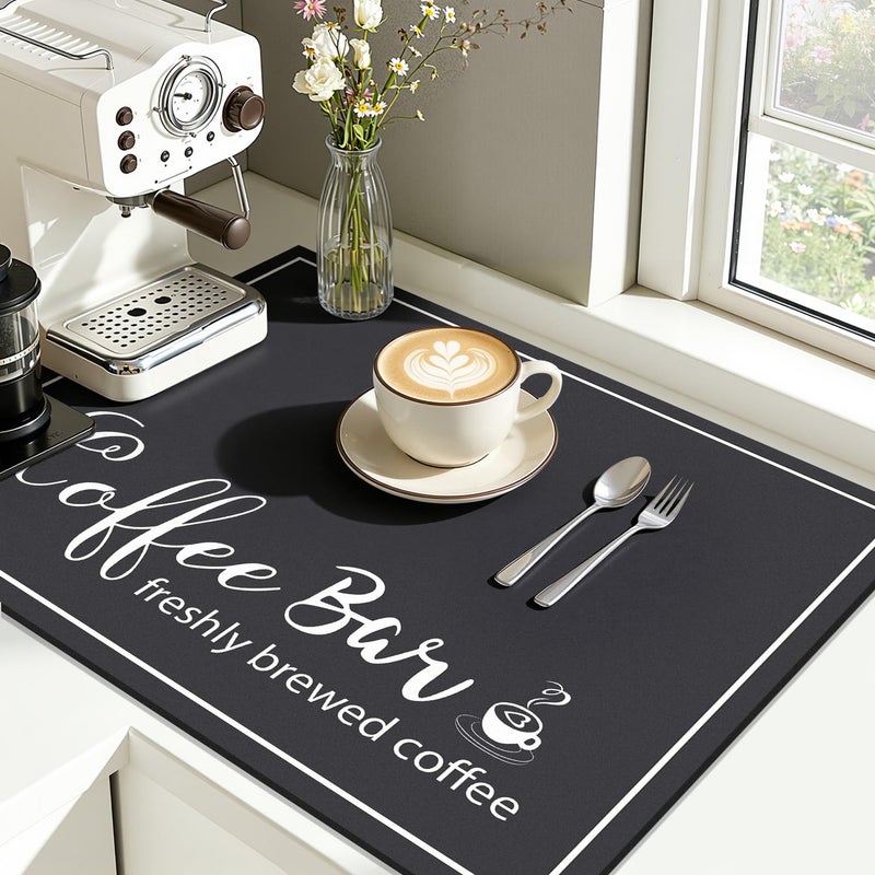 Findosom 12"x 20" Dish Drying Mat, Super Absorbent & Cuttable Coffee Mat, Hide Stain Bar Mat for Kitchen Counter, Coffee Bar Accessories, Black - Image 4
