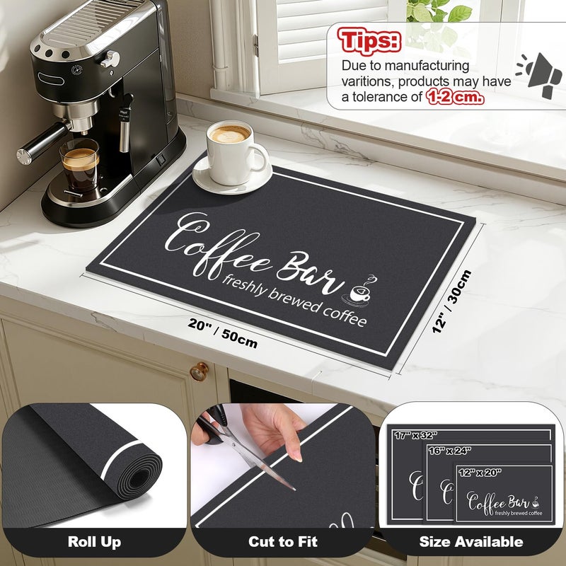 Findosom 12"x 20" Dish Drying Mat, Super Absorbent & Cuttable Coffee Mat, Hide Stain Bar Mat for Kitchen Counter, Coffee Bar Accessories, Black - Image 2