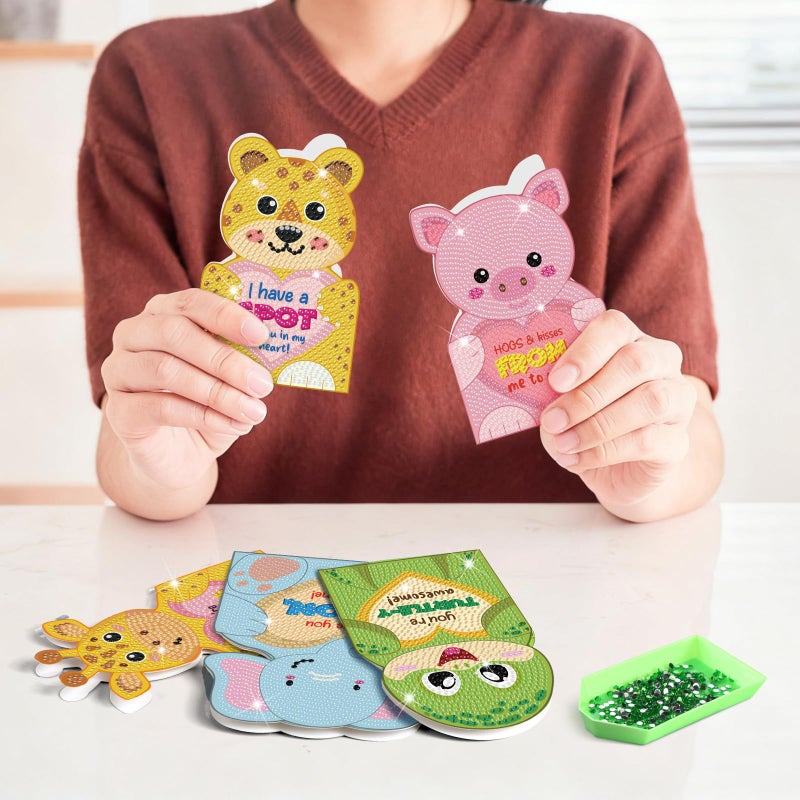 Saillong 12 Pack Valentine Gifts Diamond Painting Greeting Cards with Animal Design Diamond Art Card with Envelope Valentine's Day 5D Rhinestones Painting Making Kits for Adult DIY Craft Family Friend - Image 3