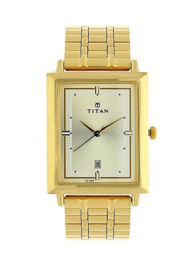 Titan Karishma Analogue Champagne Rectangle Dial Golden Stainless Steel Strap Watch for Men-1715YM02 - Image 1