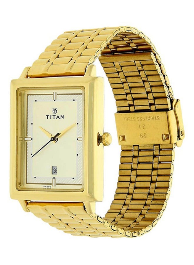 Titan Karishma Analogue Champagne Rectangle Dial Golden Stainless Steel Strap Watch for Men-1715YM02 - Image 2