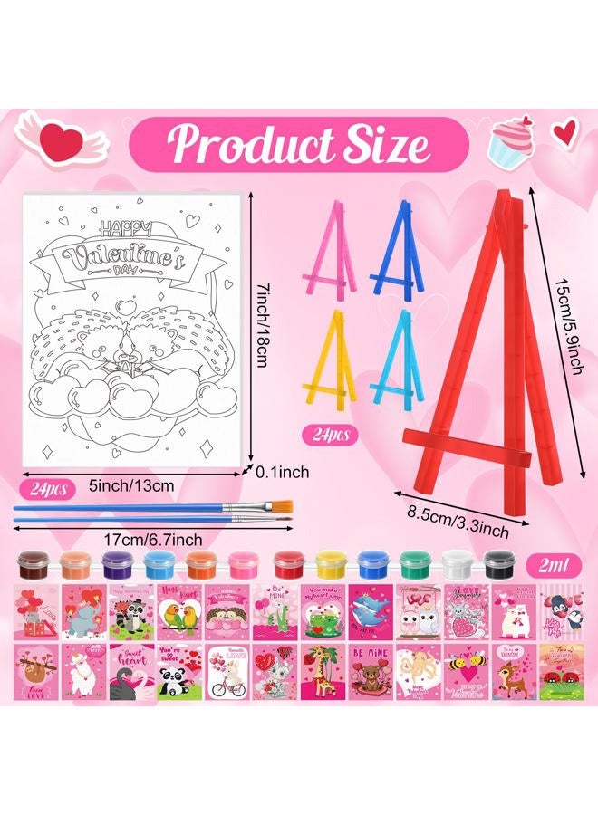 Blosssound 24 Pack Pre Drawn Canvas to Paint Pre Printed Canvas Painting Kits Bulk with Easel Paint Pots Brushes for Adult Sip Party Student Beginner Birthday DIY(Valentines Animals) - Image 2