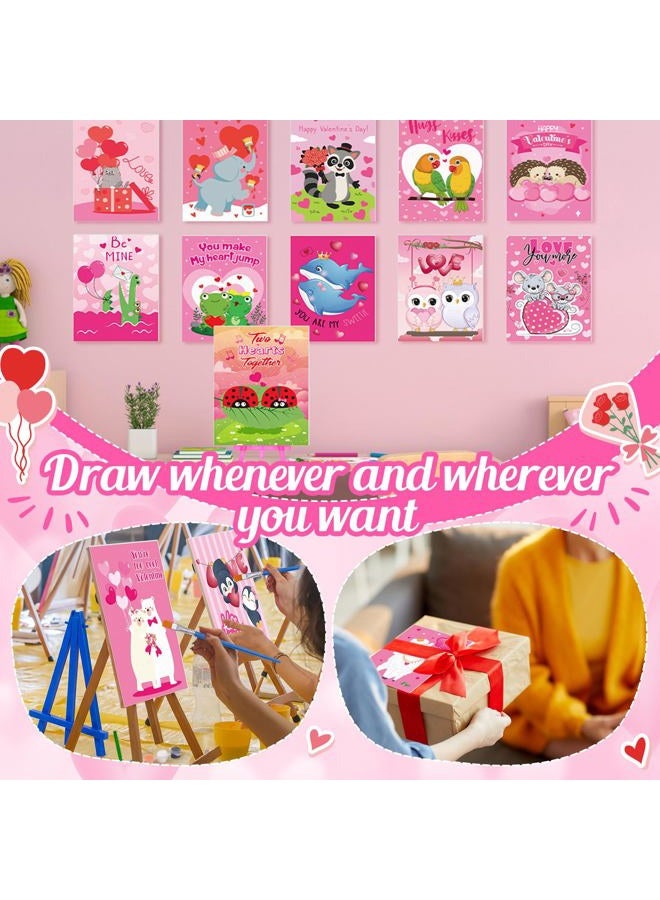Blosssound 24 Pack Pre Drawn Canvas to Paint Pre Printed Canvas Painting Kits Bulk with Easel Paint Pots Brushes for Adult Sip Party Student Beginner Birthday DIY(Valentines Animals) - Image 4