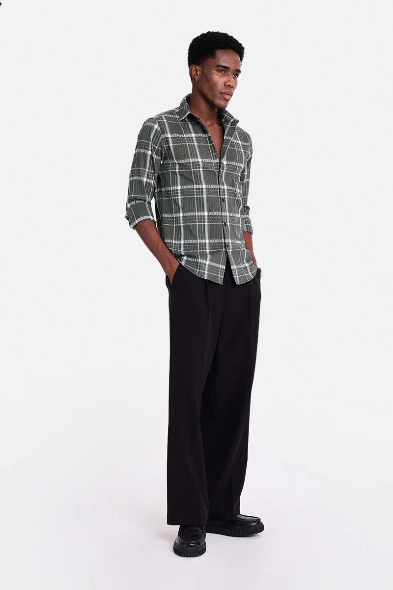 SNITCH Olive Checkered Long Sleeve Slim Fit Shirt