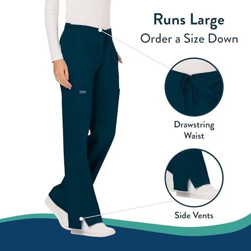 Cherokee WW Revolution by Cherokee Women's Mid Rise Moderate Flare Drawstring Pant Petite, Caribbean Blue, Large Petite - Image 4