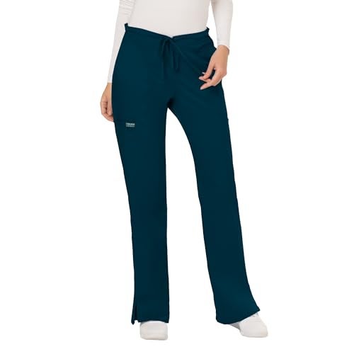 Cherokee WW Revolution by Cherokee Women's Mid Rise Moderate Flare Drawstring Pant Petite, Caribbean Blue, Large Petite - Image 1