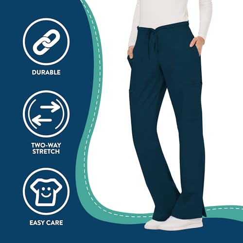 Cherokee WW Revolution by Cherokee Women's Mid Rise Moderate Flare Drawstring Pant Petite, Caribbean Blue, Large Petite - Image 5