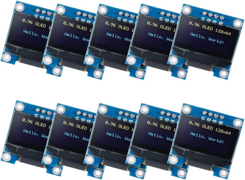 UMLIFE 10PCS 096 OLED Module 12864 128x64 OLED Display SSD1306 Driver I2C IIC Serial SelfLuminous Display Board Compatible with Arduino Raspberry PI 10PCS Blue and Yellow  - Image 1