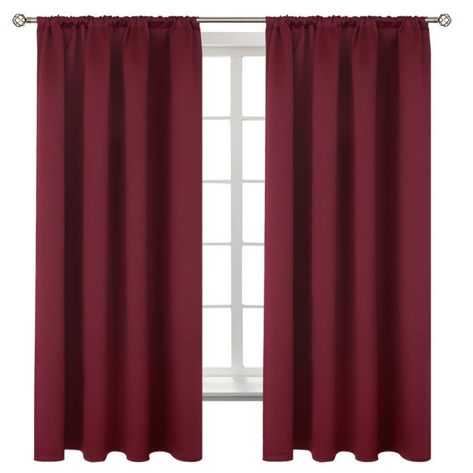 Burgundy Blackout Curtains 63 Inch Length for Bedroom Rod Pocket Thermal Insulated Room Darkening Curtain for Living Room 42 x 63 Inch 2 Panels