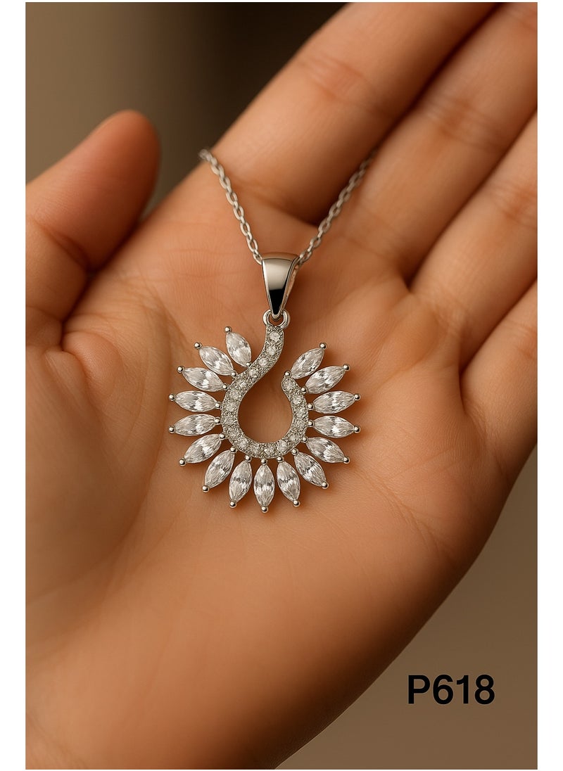 3Diamonds 3DIAMONDS Platinum-Plated Women's Necklace with Sparkling Leaf-Shaped Stones  - Image 4