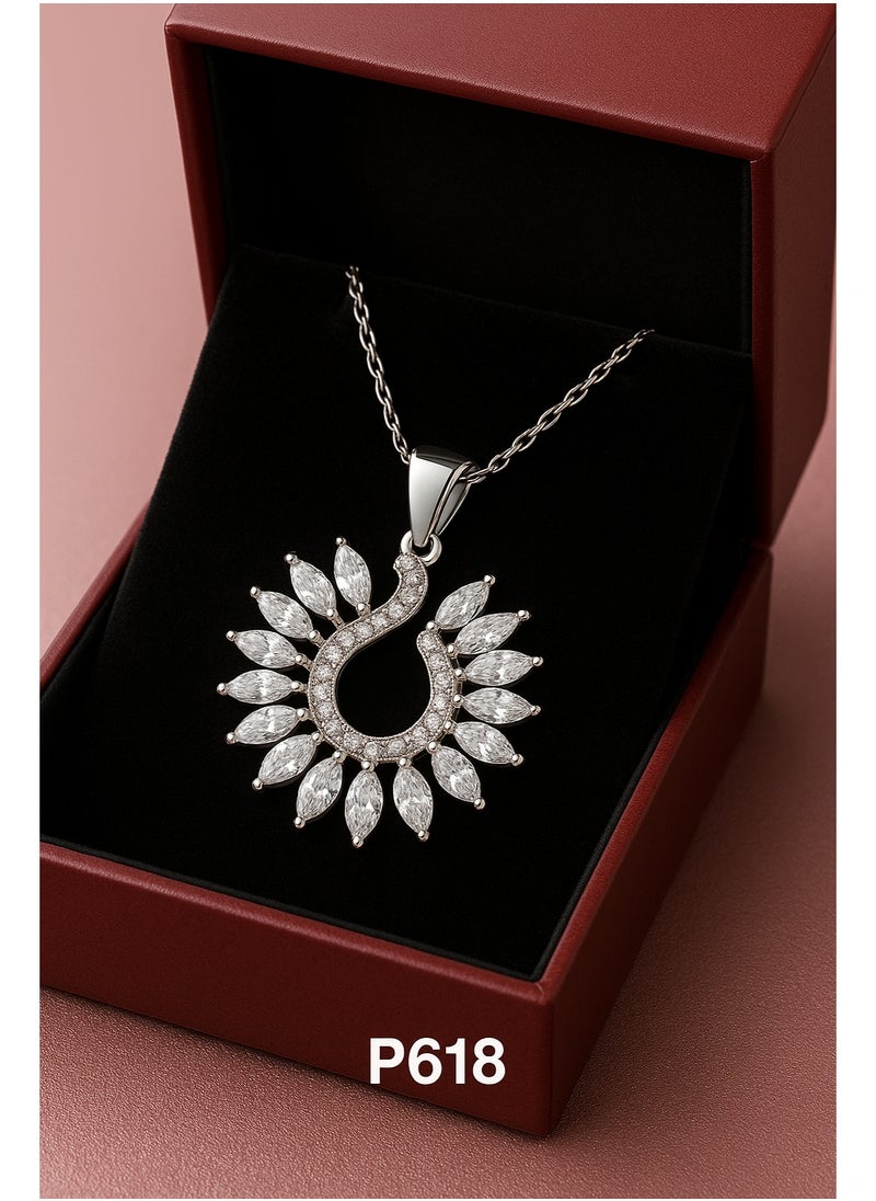 3Diamonds 3DIAMONDS Platinum-Plated Women's Necklace with Sparkling Leaf-Shaped Stones  - Image 3