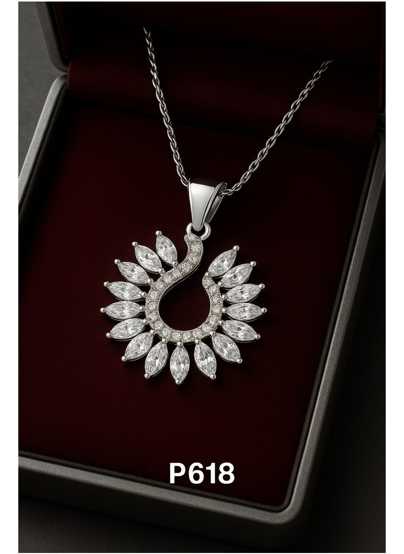 3Diamonds 3DIAMONDS Platinum-Plated Women's Necklace with Sparkling Leaf-Shaped Stones  - Image 1