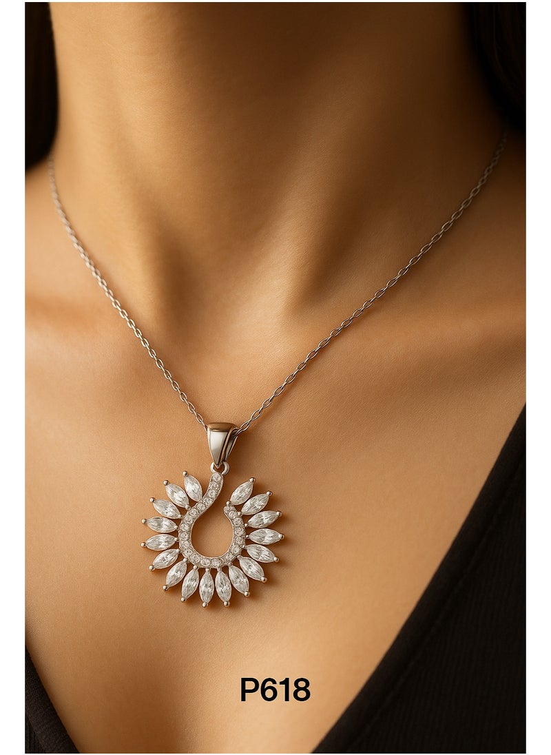 3Diamonds 3DIAMONDS Platinum-Plated Women's Necklace with Sparkling Leaf-Shaped Stones  - Image 2
