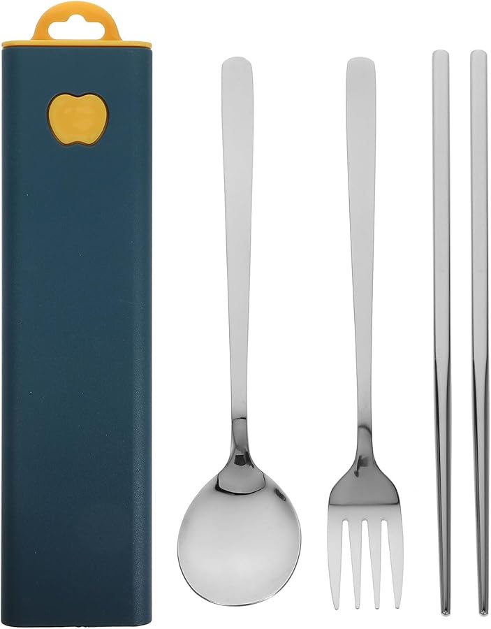 VICASKY 3pcs Portable Stainless Steel Cutlery Set with Case Fork Spoon Chopsticks - Image 1