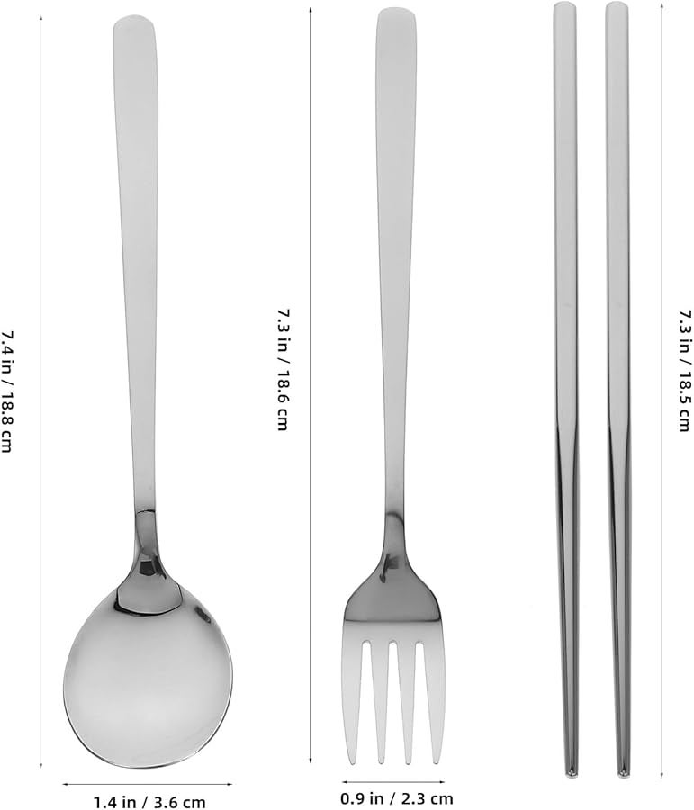VICASKY 3pcs Portable Stainless Steel Cutlery Set with Case Fork Spoon Chopsticks - Image 2
